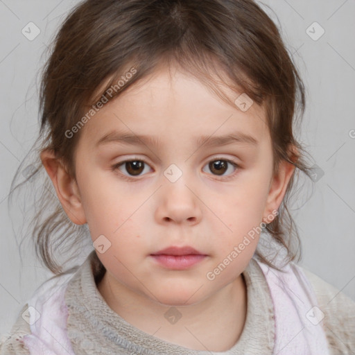 Neutral white child female with medium  brown hair and brown eyes