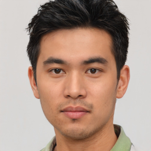 Neutral asian young-adult male with short  black hair and brown eyes