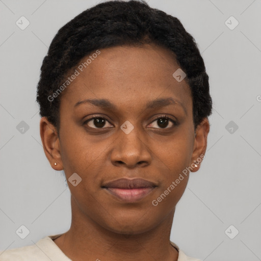 Neutral black young-adult female with short  brown hair and brown eyes