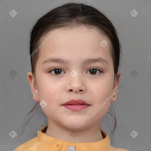 Neutral white child female with short  brown hair and brown eyes