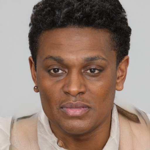 Neutral black young-adult male with short  brown hair and brown eyes