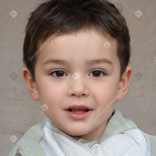 Joyful white child male with short  brown hair and brown eyes