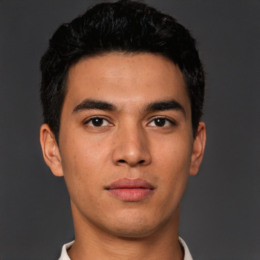 Neutral asian young-adult male with short  brown hair and brown eyes