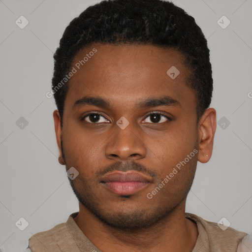 Neutral black young-adult male with short  brown hair and brown eyes