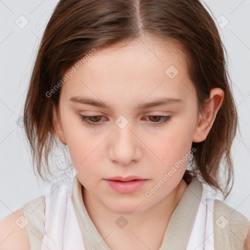 Neutral white child female with medium  brown hair and brown eyes