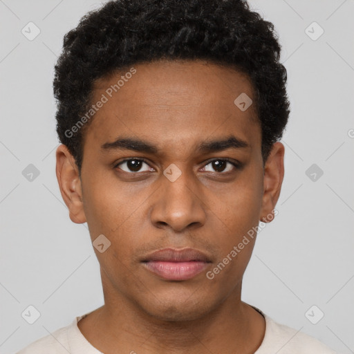 Neutral black young-adult male with short  brown hair and brown eyes