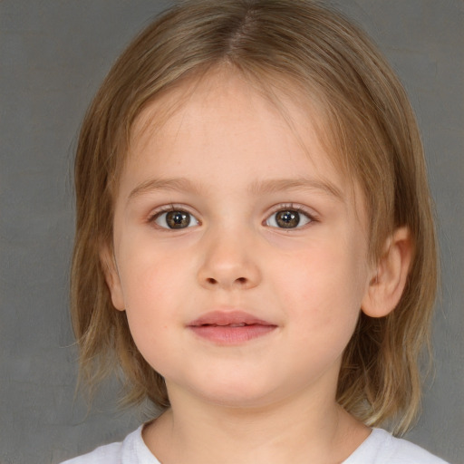 Neutral white child female with medium  brown hair and brown eyes