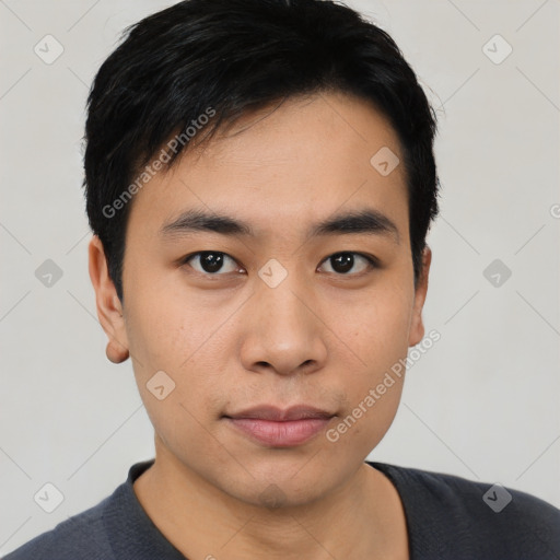 Neutral asian young-adult male with short  black hair and brown eyes