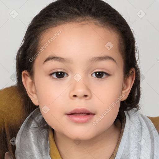 Neutral white child female with medium  brown hair and brown eyes