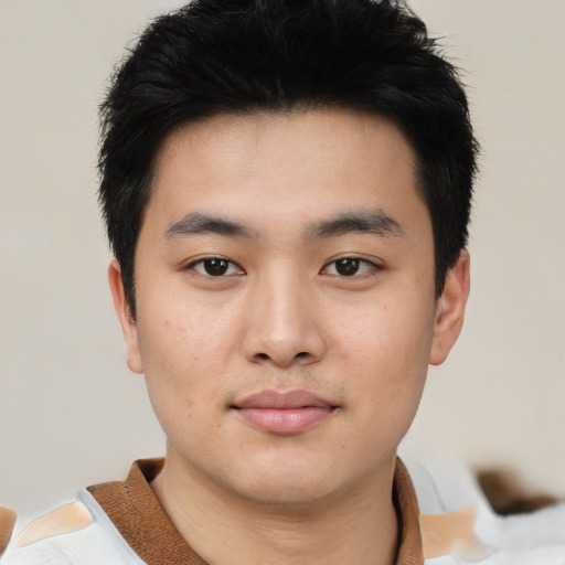 Neutral asian young-adult male with short  black hair and brown eyes