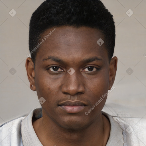 Neutral black young-adult male with short  brown hair and brown eyes