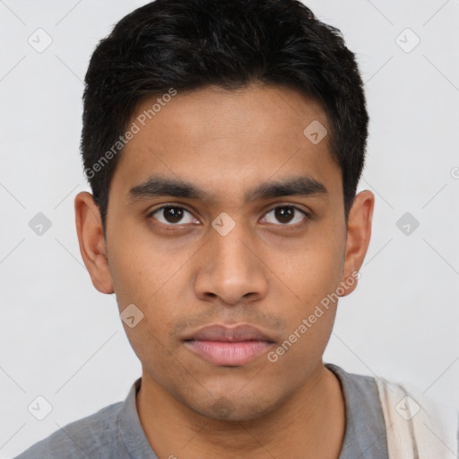 Neutral latino young-adult male with short  brown hair and brown eyes