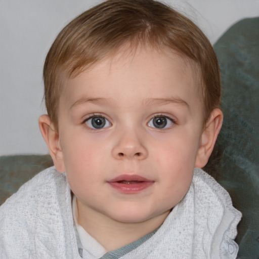 Neutral white child female with medium  brown hair and blue eyes