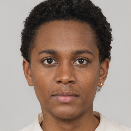 Neutral black young-adult male with short  brown hair and brown eyes