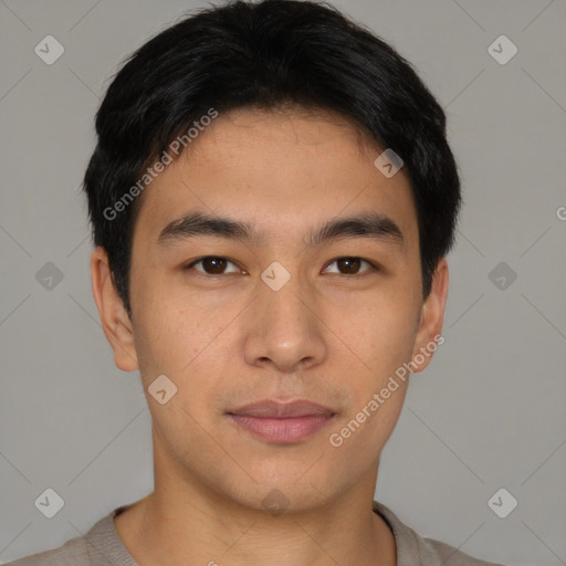 Neutral asian young-adult male with short  black hair and brown eyes