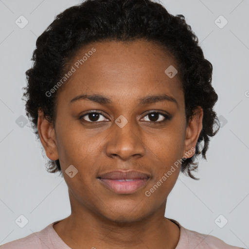 Neutral black young-adult female with short  brown hair and brown eyes