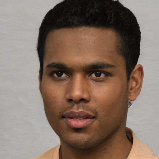 Neutral black young-adult male with short  brown hair and brown eyes