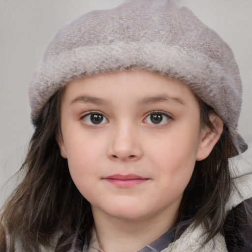 Neutral white child female with medium  brown hair and grey eyes