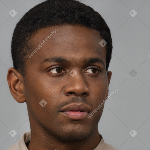 Neutral black young-adult male with short  brown hair and brown eyes