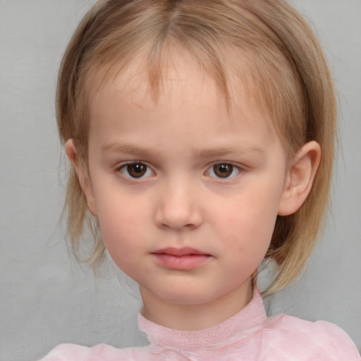 Neutral white child female with medium  brown hair and blue eyes