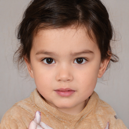 Neutral white child female with medium  brown hair and brown eyes