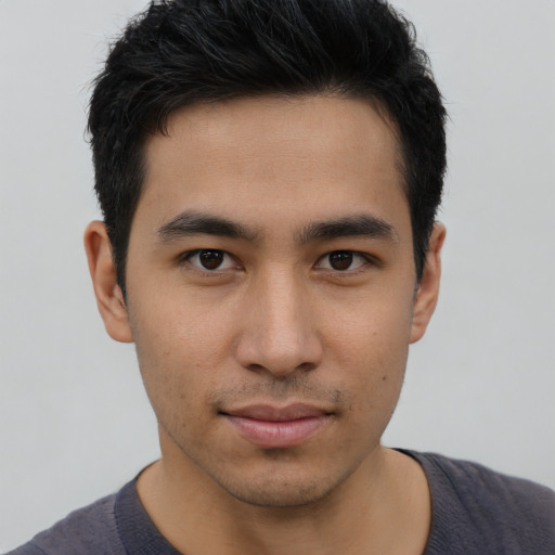 Neutral asian young-adult male with short  brown hair and brown eyes