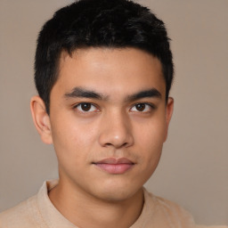 Neutral asian young-adult male with short  brown hair and brown eyes