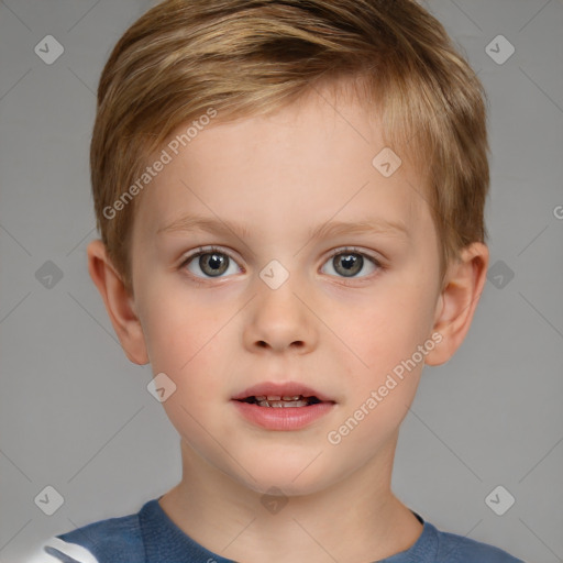 Neutral white child male with short  brown hair and grey eyes