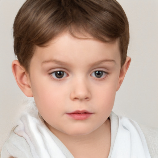 Neutral white child female with short  brown hair and brown eyes