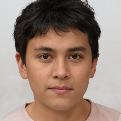 Neutral asian young-adult male with short  brown hair and brown eyes
