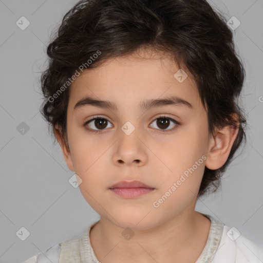 Neutral white child female with medium  brown hair and brown eyes