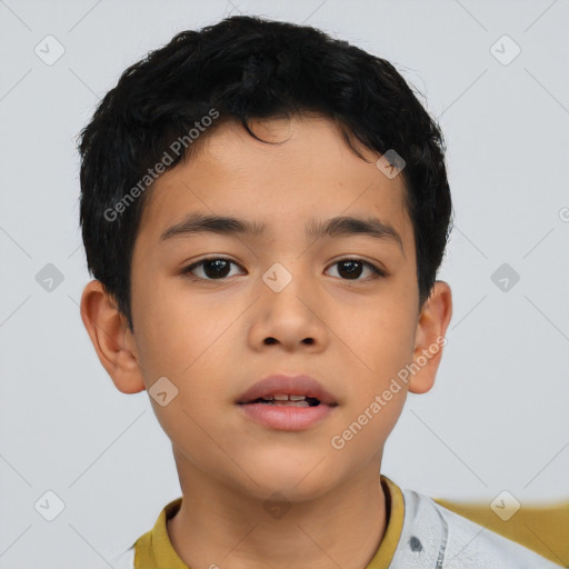 Neutral asian child male with short  brown hair and brown eyes