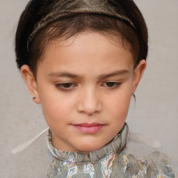 Joyful white child female with short  brown hair and brown eyes