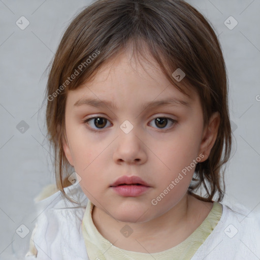 Neutral white child female with medium  brown hair and brown eyes