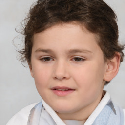 Joyful white child female with short  brown hair and brown eyes