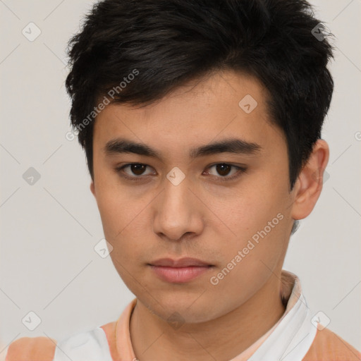Neutral asian young-adult male with short  brown hair and brown eyes