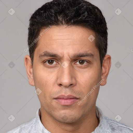 Neutral white adult male with short  brown hair and brown eyes