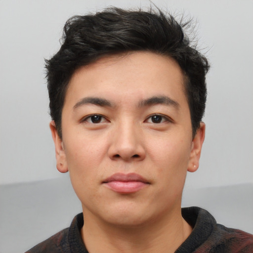 Neutral asian young-adult male with short  black hair and brown eyes