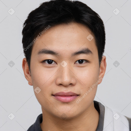 Neutral asian young-adult male with short  black hair and brown eyes