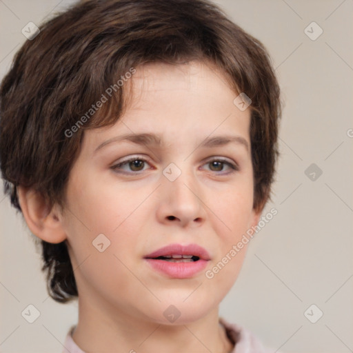 Neutral white young-adult female with short  brown hair and brown eyes