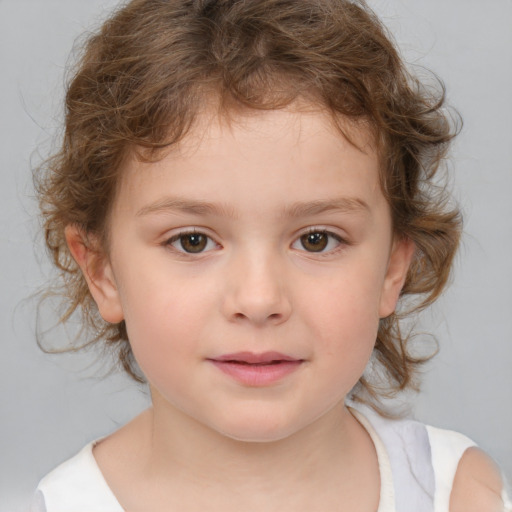 Neutral white child female with medium  brown hair and brown eyes