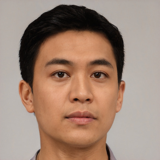 Neutral asian young-adult male with short  black hair and brown eyes