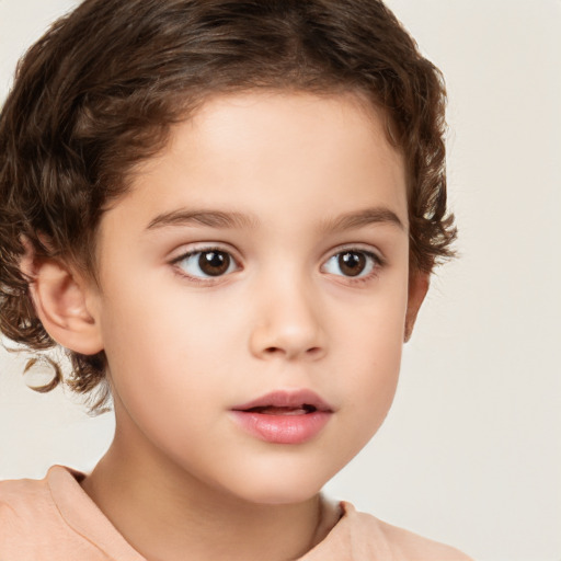 Neutral white child female with short  brown hair and brown eyes