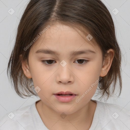 Neutral white child female with medium  brown hair and brown eyes