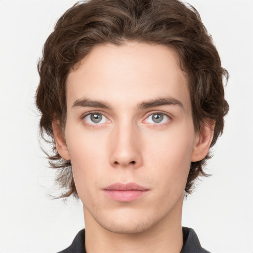 Neutral white young-adult male with medium  brown hair and brown eyes