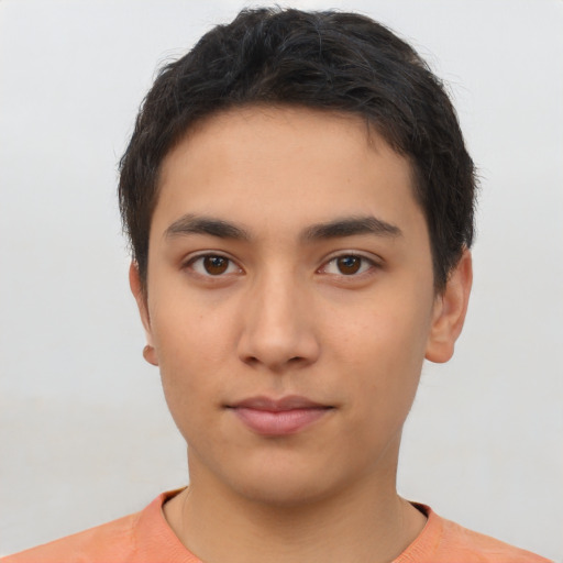 Neutral asian young-adult male with short  brown hair and brown eyes