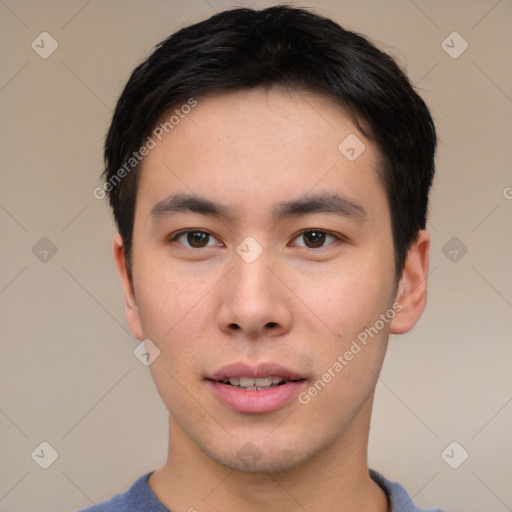 Neutral asian young-adult male with short  brown hair and brown eyes