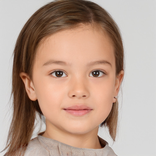 Neutral white child female with medium  brown hair and brown eyes