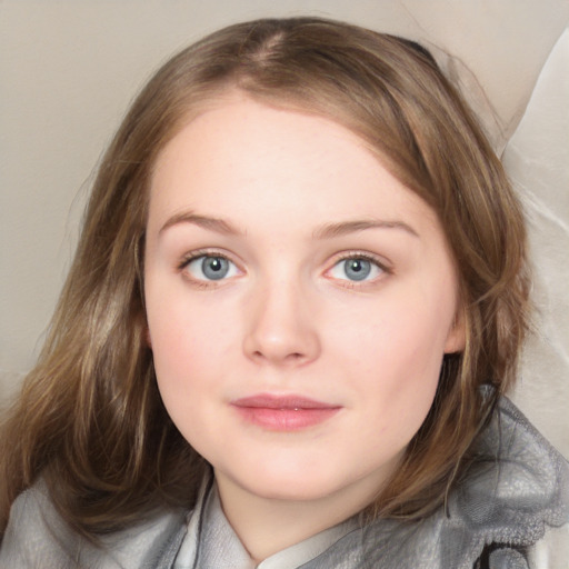 Neutral white young-adult female with medium  brown hair and blue eyes