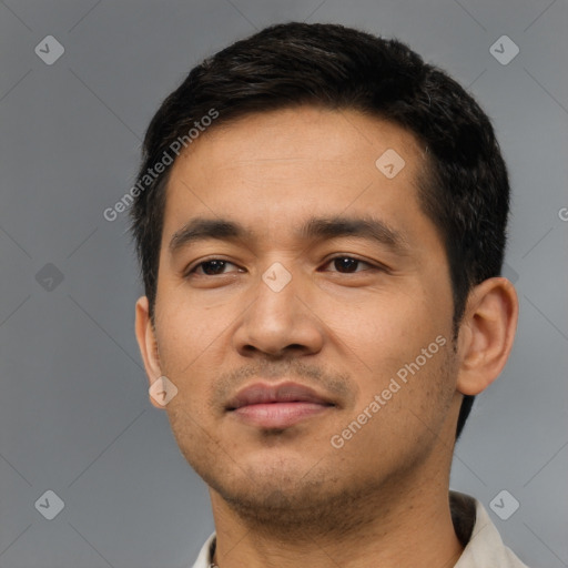 Neutral asian young-adult male with short  black hair and brown eyes